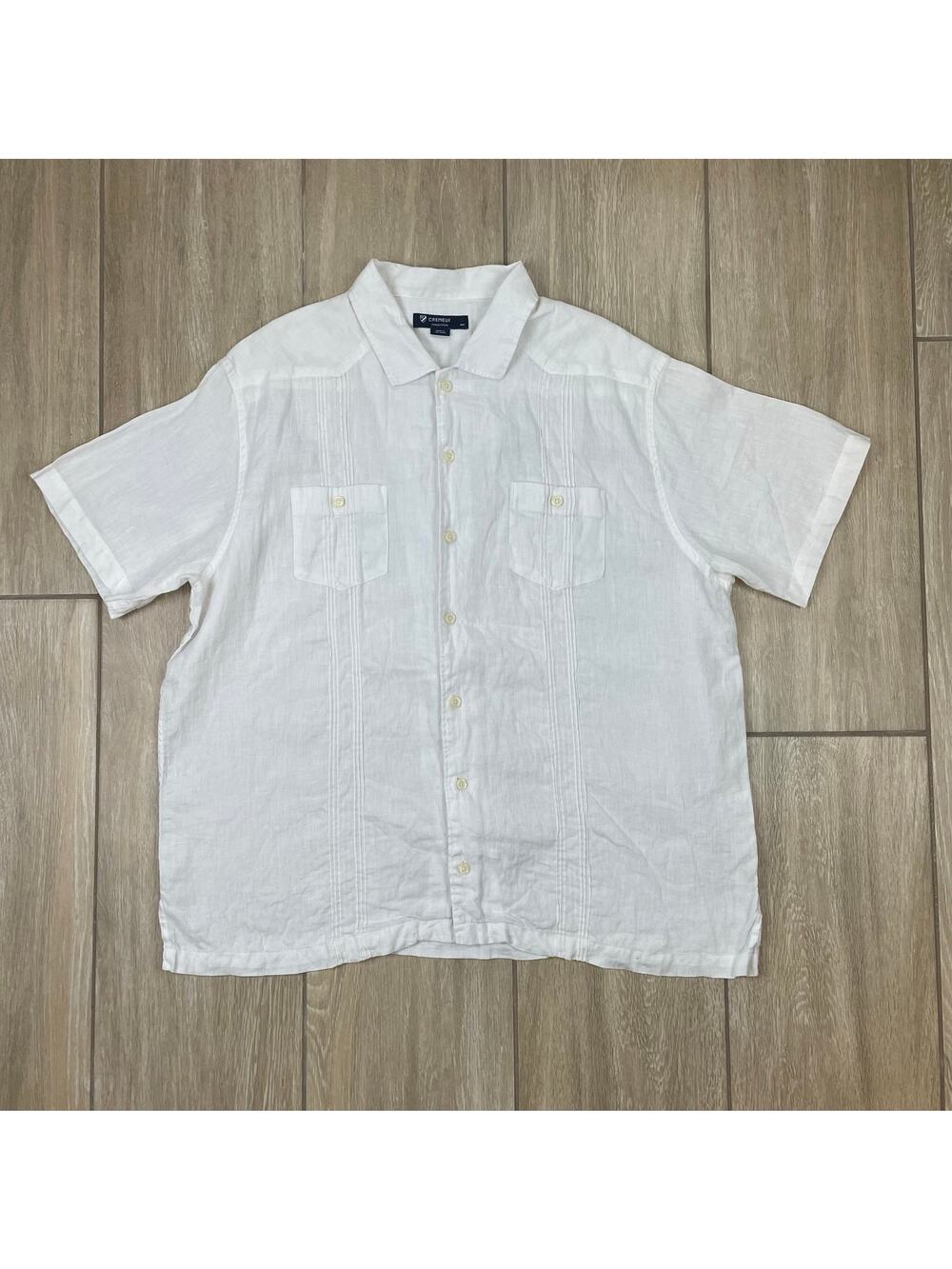 Cremieux Collection Linen Button Front Shirt Mens XL White Guayabera Casual